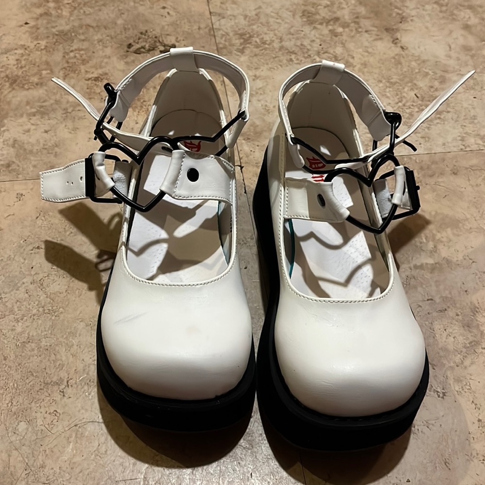 Demonia - White Sprite Platform Mary Janes